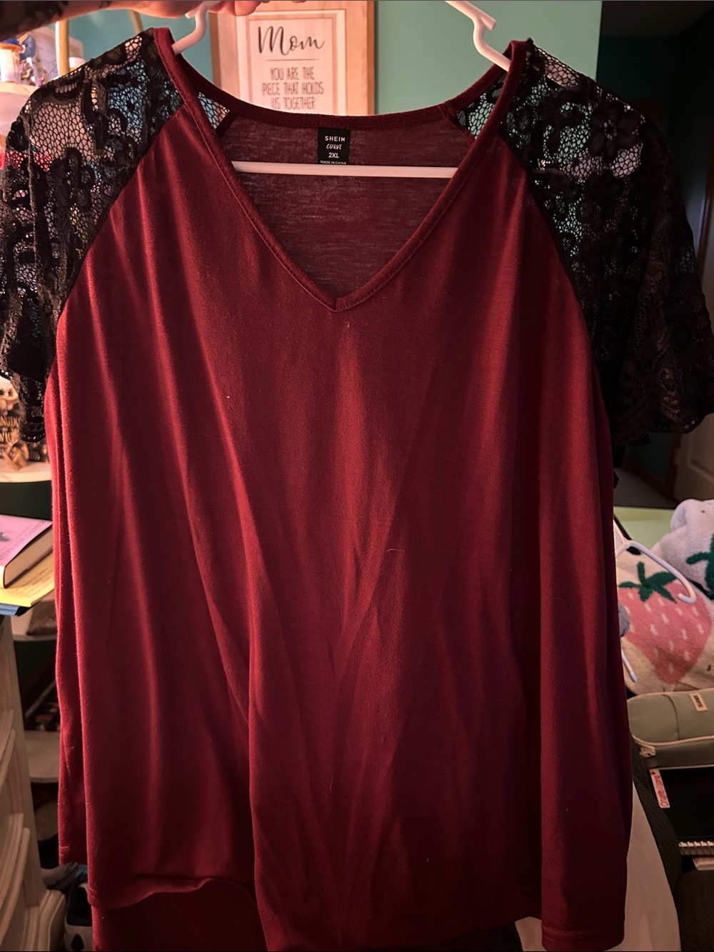 SHEIN Curve 2XL V-Neck Top in Deep Wine